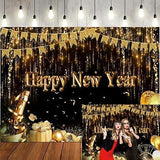 7x5FT Happy New Year Backdrop 2026 Gold Glitter Black and Gold Party Decor