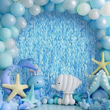 Wavy Blue Tinsel Backdrop 2 Pack 3.2x6.5ft Ocean Theme Party Decor