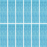 Sky Blue Tinsel Backdrop 12 Pack 3.3x7ft Metallic Fringe Curtains for Party Decor