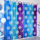 Winter Princess Snowflake Tinsel Backdrop 2 Pack 3.3x6.6ft Birthday Decor