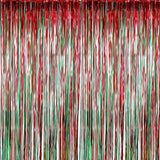 Red & Green Metallic Tinsel Backdrop 4 Pack Foil Fringe Curtains for Party Decor