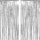 Silver Tinsel Fringe Backdrop 2 Pack for Wedding Anniversary Party Decor
