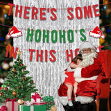 Red Green Christmas Party Decor with Funny HoHoHo Banner & Silver Fringe Backdrop