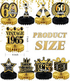 9 PCS 60th Birthday Table Centerpieces Black and Gold Honeycomb Party Decor