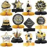 12 PCS Black & Gold Happy Birthday Table Centerpieces Double-Sided Party Decor