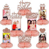 8 PCS Rose Gold Birthday Honeycomb Table Centerpieces Glitter Party Decor for Women & Girls