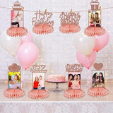 8 PCS Rose Gold Birthday Honeycomb Table Centerpieces Glitter Party Decor for Women & Girls