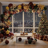 Winter Christmas Balloon Garland with Maroon Green Gold Balloons and Snowflakes