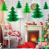 6PCS 3D Green Christmas Honeycomb Paper Trees Table Centerpiece Hanging Decor
