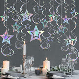 Iridescent Hollow Star Garland with Swirl Decorations for Birthday Wedding Eid Decor