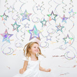 Iridescent Hollow Star Garland with Swirl Decorations for Birthday Wedding Eid Decor