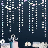 46 Ft White Iridescent Circle Dots Garland Holographic Streamers Decor