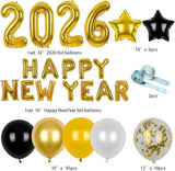 2026 New Year's Eve Balloon Arch Kit: Gold & Black Party Decorations