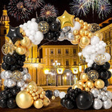 152 Pcs New Year Balloon Garland Arch Kit Black Gold White Silver Balloons 2025