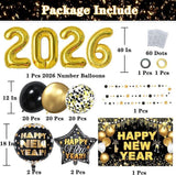 New Year 2026 Party Supplies Set 70 Pack Gold Black Banner and Number Balloons