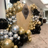 142 Pcs Black Gold Silver Balloon Arch Kit Metallic Balloons for New Year 2025