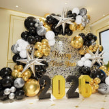 Black Gold New Year 2026 Balloon Garland Arch Kit with Star Balloons Party Decor