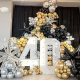Black Gold Silver Balloon Garland Arch Kit with Disco Star Balloons Party Decor