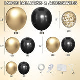Black Gold Silver Balloon Garland Kit for New Year Graduation and Parties