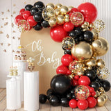 Red Black Gold Balloon Garland Kit with Confetti for Graduation Party Decor
