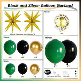 Dark Green Black Balloon Arch Kit 123pcs with Confetti Star Balloons for Party Decor