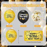 Black Gold Balloons 60pcs with Gold Confetti for New Year 2026 Party Decor
