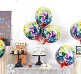 6 Pcs 22 Inch Multicolor Rainbow Disco Ball Balloons 4D Party Decorations 70s 90s