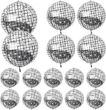 Metallic Silver Disco Ball Balloons, 70s Party Decorations, Set of 16