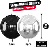6Pcs Black Silver Round Foil Balloons 22inch Metallic Balloons for Party Decor