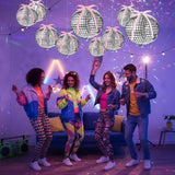 24 Pcs Silver Disco Balloons Mixed Sizes with Pink Ribbon 4D Party Decorations