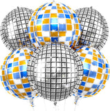 6pcs 22 Inch Silver Disco Ball Balloons Blue and Orange Foil Party Decorations