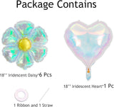 7 Pcs Iridescent Daisy and Heart Balloons Holographic Party Decorations