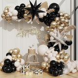 Black Gold Balloon Arch Kit White Chrome Gold Balloons Star Foil Party Decor