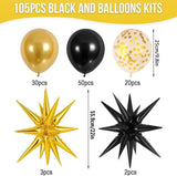 Black and Gold Balloon Kit, Star & Confetti Party Decorations