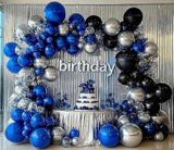 Black Blue Balloon Garland Double Stuffed Navy Royal Silver Foil Arch Kit for Party