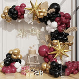 Burgundy Balloon Arch Garland Kit with Maroon Gold White Black Star Foil Balloons for Party
