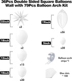 36 Pcs White Square Foil Balloons with 79 Pcs Garland Arch Kit for Party Decorations