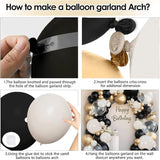 Black White Sand Balloon Arch Kit 128 Pcs Matte Chrome Gold Clear Balloons for Party