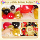 153 Pcs Red Black Gold Balloon Garland Arch Kit with Star Latex Balloons for Party