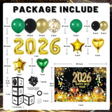 2026 Happy New Year Eve Party Decorations Set Black Gold Balloons Backdrop