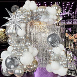 Disco Ball Balloon Arch Kit Chrome Silver White Confetti Balloons for Party Decorations