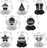8 Pieces Black White and Silver Birthday Table Centerpieces Honeycomb Decorations
