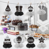 8 Pieces Black White and Silver Birthday Table Centerpieces Honeycomb Decorations