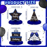 8 Pieces Blue and Black Birthday Table Centerpieces Honeycomb Decorations