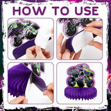 12 Pieces Green and Purple Monster Truck Table Centerpieces Honeycomb Party Decorations for Kids