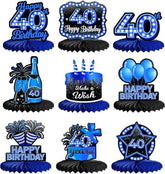 9 Pieces Blue Neon 40th Birthday Table Centerpieces Honeycomb Party Decorations
