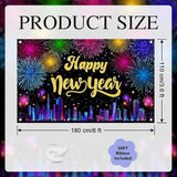2026 Happy New Year Banner Multicolor Fireworks Cityscape Backdrop for NYE Party