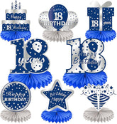 18th Birthday Honeycomb Centerpieces Blue Silver Table Decorations Party Supplies