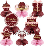 Burgundy Birthday Honeycomb Table Centerpieces Decorations for Women and Girls