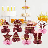 Burgundy Birthday Honeycomb Table Centerpieces Decorations for Women and Girls